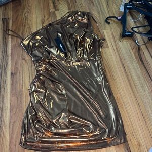 Fashion nova bronze, one shoulder dress